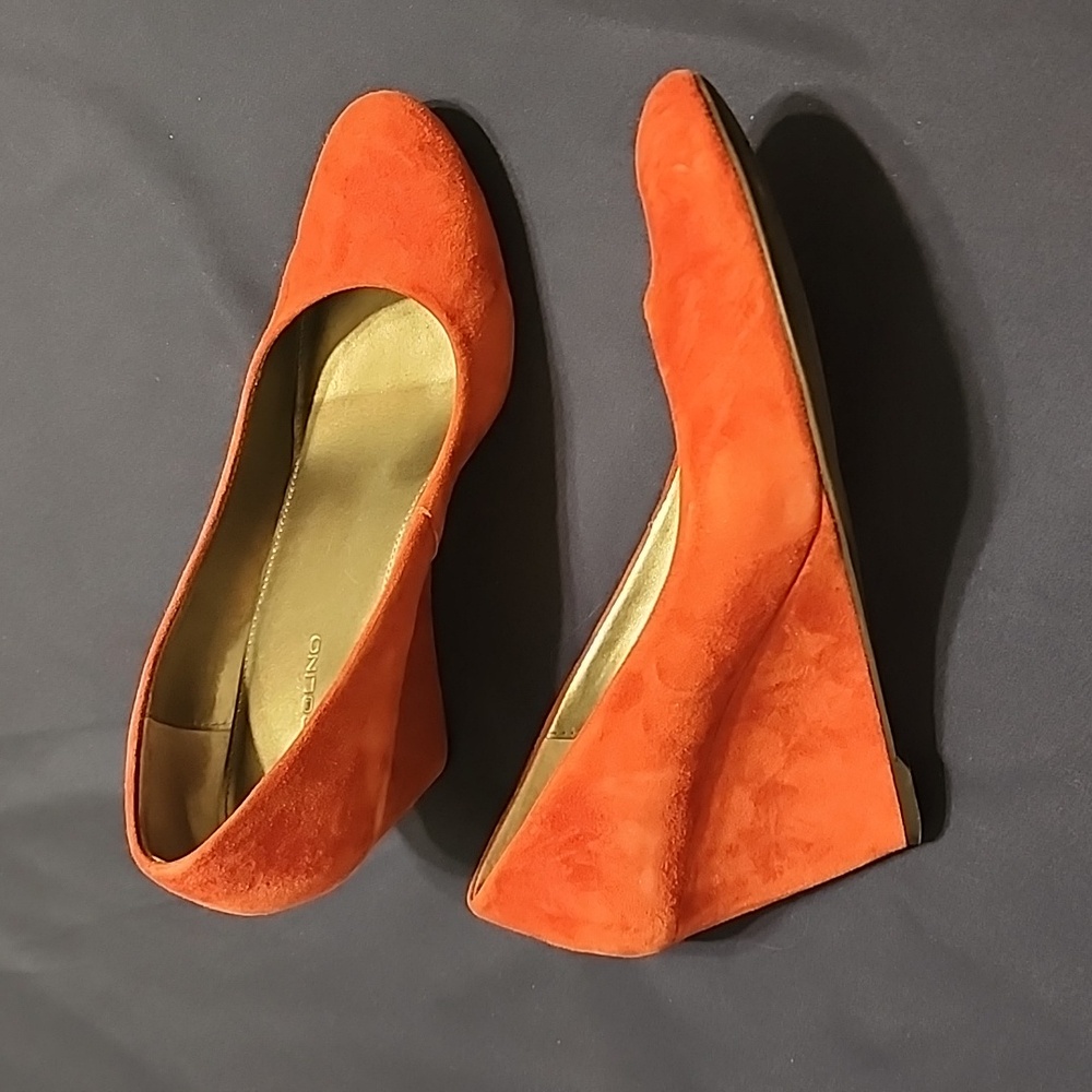 Rust orange suede heels, size 7.5